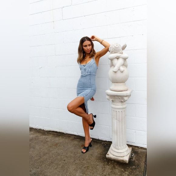 REWASH Acid Wash Denim Fitted Bodycon Dress XS - Picture 15 of 15